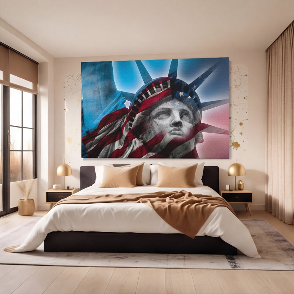 Tablou Canvas Premium, LuxCanva® O1047, Eterna Gardiana, Libertate, America, Spirit, Natiune, Steag, Vis, Patriotism, Simbol, Statuie, Identitate, Independenta, Democratic, Birou, Living, Dormitor