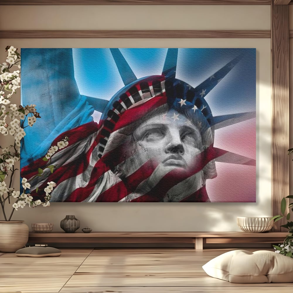 Tablou Canvas Premium, LuxCanva® O1047, Eterna Gardiana, Libertate, America, Spirit, Natiune, Steag, Vis, Patriotism, Simbol, Statuie, Identitate, Independenta, Democratic, Birou, Living, Dormitor