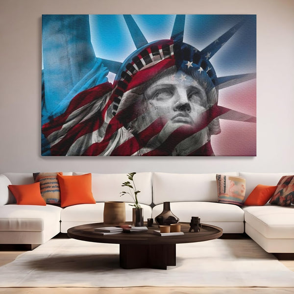 Tablou Canvas Premium, LuxCanva® O1047, Eterna Gardiana, Libertate, America, Spirit, Natiune, Steag, Vis, Patriotism, Simbol, Statuie, Identitate, Independenta, Democratic, Birou, Living, Dormitor