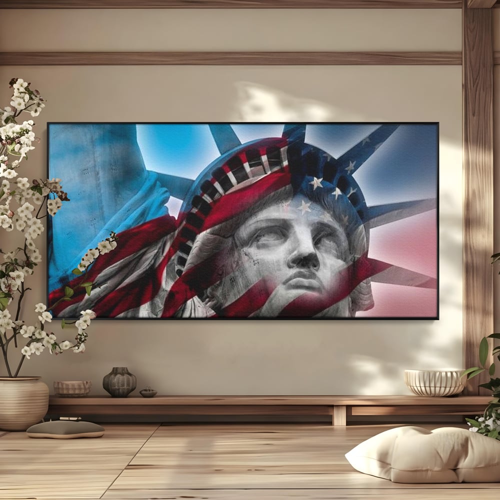 Tablou Canvas Premium, LuxCanva® O1047, Eterna Gardiana, Libertate, America, Spirit, Natiune, Steag, Vis, Patriotism, Simbol, Statuie, Identitate, Independenta, Democratic, Birou, Living, Dormitor