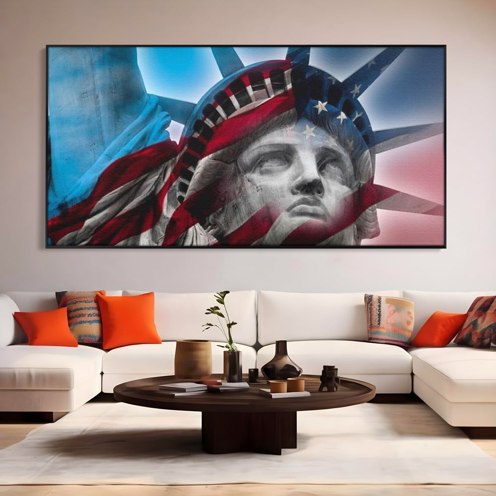 Tablou Canvas Premium, LuxCanva® O1047, Eterna Gardiana, Libertate, America, Spirit, Natiune, Steag, Vis, Patriotism, Simbol, Statuie, Identitate, Independenta, Democratic, Birou, Living, Dormitor