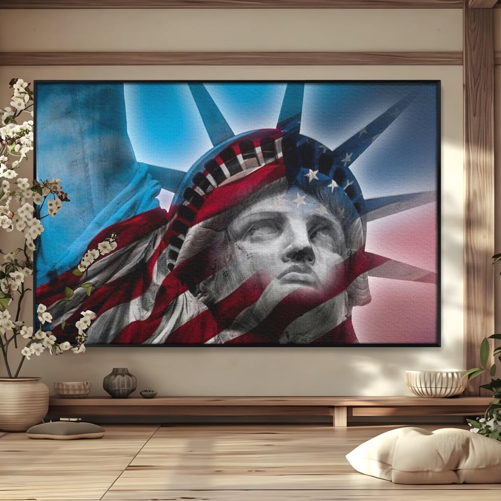 Tablou Canvas Premium, LuxCanva® O1047, Eterna Gardiana, Libertate, America, Spirit, Natiune, Steag, Vis, Patriotism, Simbol, Statuie, Identitate, Independenta, Democratic, Birou, Living, Dormitor