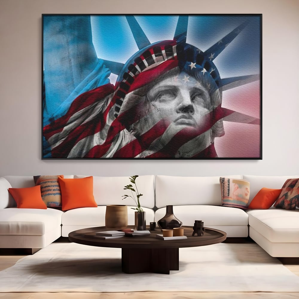 Tablou Canvas Premium, LuxCanva® O1047, Eterna Gardiana, Libertate, America, Spirit, Natiune, Steag, Vis, Patriotism, Simbol, Statuie, Identitate, Independenta, Democratic, Birou, Living, Dormitor