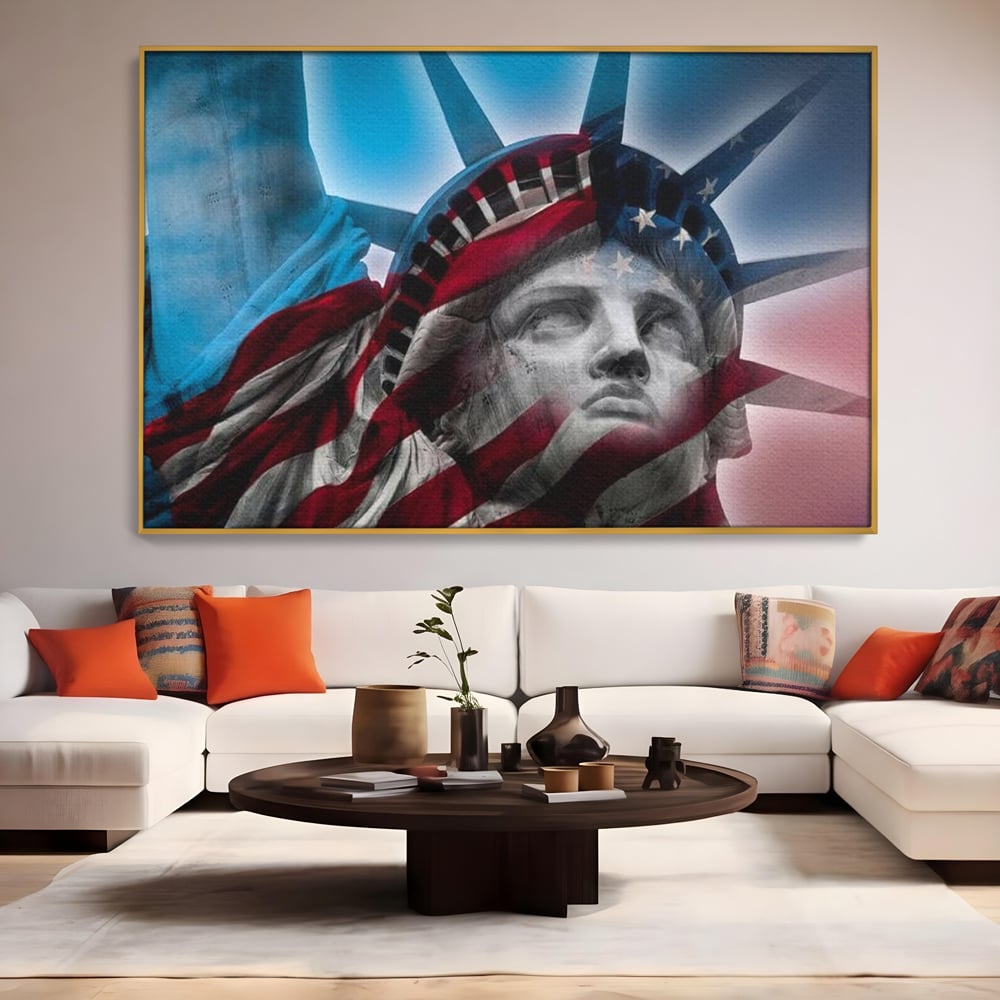 Tablou Canvas Premium, LuxCanva® O1047, Eterna Gardiana, Libertate, America, Spirit, Natiune, Steag, Vis, Patriotism, Simbol, Statuie, Identitate, Independenta, Democratic, Birou, Living, Dormitor