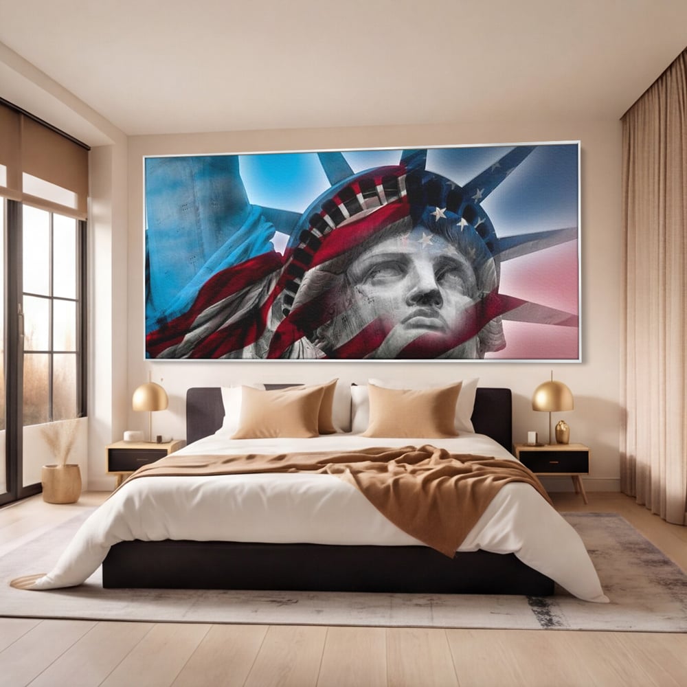Tablou Canvas Premium, LuxCanva® O1047, Eterna Gardiana, Libertate, America, Spirit, Natiune, Steag, Vis, Patriotism, Simbol, Statuie, Identitate, Independenta, Democratic, Birou, Living, Dormitor