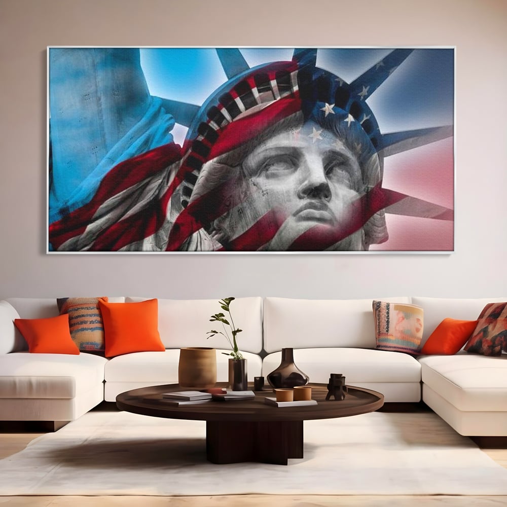 Tablou Canvas Premium, LuxCanva® O1047, Eterna Gardiana, Libertate, America, Spirit, Natiune, Steag, Vis, Patriotism, Simbol, Statuie, Identitate, Independenta, Democratic, Birou, Living, Dormitor