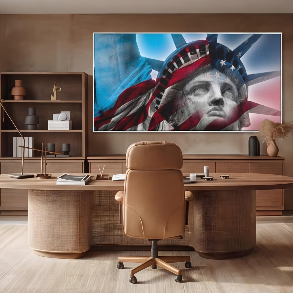 Tablou Canvas Premium, LuxCanva® O1047, Eterna Gardiana, Libertate, America, Spirit, Natiune, Steag, Vis, Patriotism, Simbol, Statuie, Identitate, Independenta, Democratic, Birou, Living, Dormitor