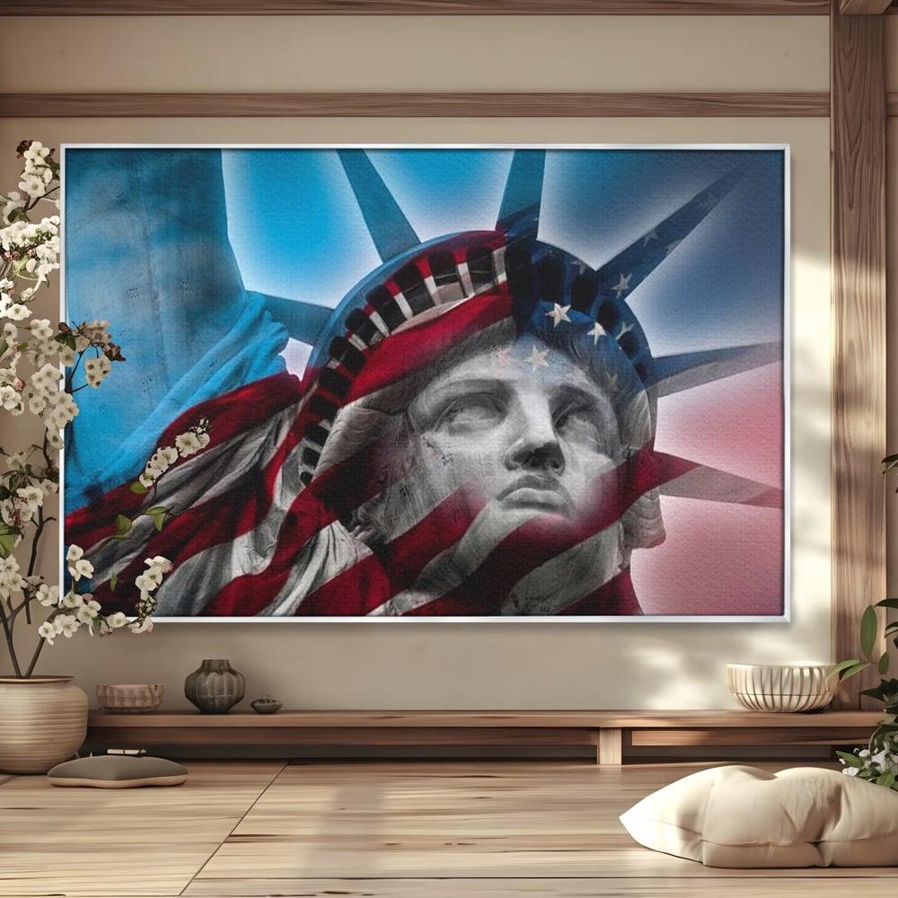 Tablou Canvas Premium, LuxCanva® O1047, Eterna Gardiana, Libertate, America, Spirit, Natiune, Steag, Vis, Patriotism, Simbol, Statuie, Identitate, Independenta, Democratic, Birou, Living, Dormitor
