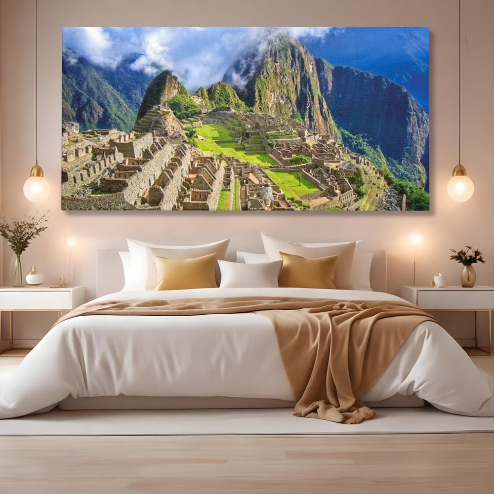 Tablou Canvas Premium, LuxCanva® O1048, Orasul Pierdut al Incasilor, Machu Picchu, Comoara, Anzi, Taram, Zei, Mosternire, Cetate, Nori, Soare, Mister, Peru, Munti, Ruina, Birou, Living, Dormitor
