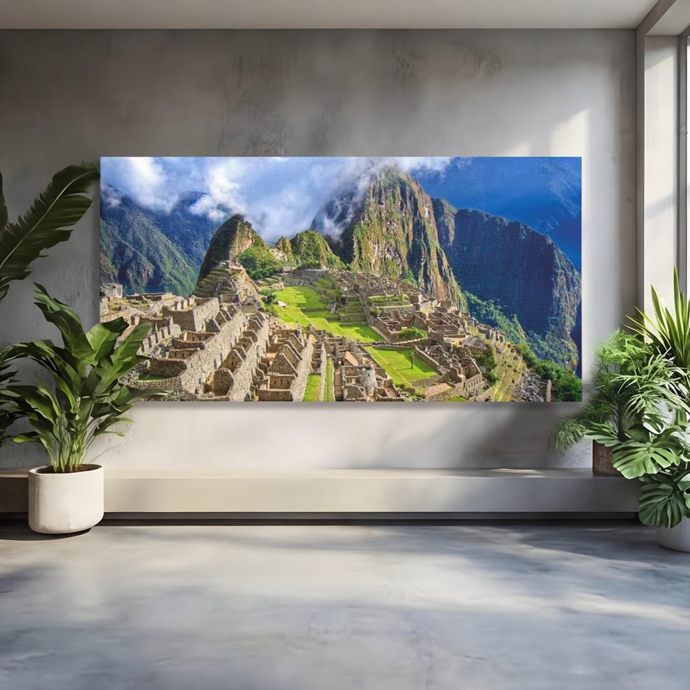 Tablou Canvas Premium, LuxCanva® O1048, Orasul Pierdut al Incasilor, Machu Picchu, Comoara, Anzi, Taram, Zei, Mosternire, Cetate, Nori, Soare, Mister, Peru, Munti, Ruina, Birou, Living, Dormitor