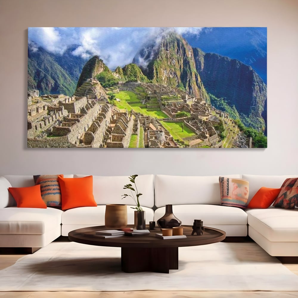 Tablou Canvas Premium, LuxCanva® O1048, Orasul Pierdut al Incasilor, Machu Picchu, Comoara, Anzi, Taram, Zei, Mosternire, Cetate, Nori, Soare, Mister, Peru, Munti, Ruina, Birou, Living, Dormitor