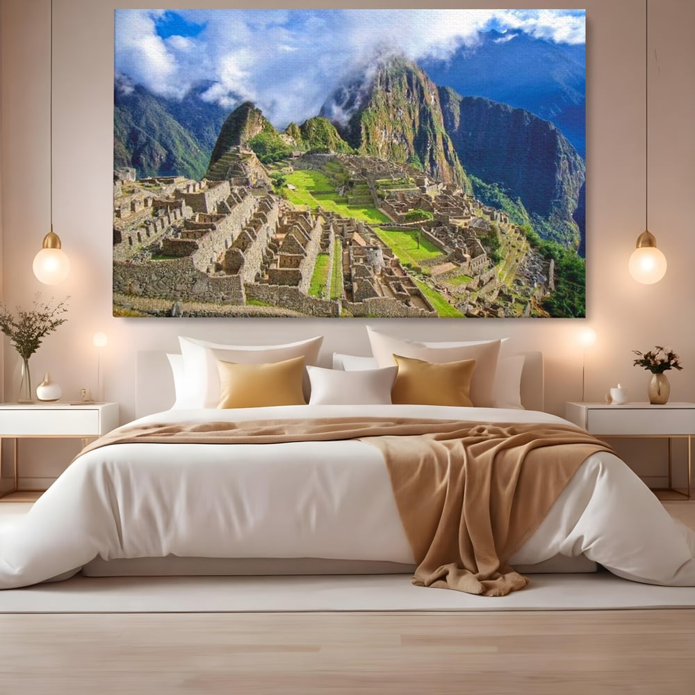 Tablou Canvas Premium, LuxCanva® O1048, Orasul Pierdut al Incasilor, Machu Picchu, Comoara, Anzi, Taram, Zei, Mosternire, Cetate, Nori, Soare, Mister, Peru, Munti, Ruina, Birou, Living, Dormitor