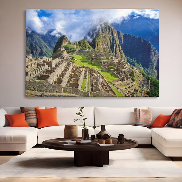 Tablou Canvas Premium, LuxCanva® O1048, Orasul Pierdut al Incasilor, Machu Picchu, Comoara, Anzi, Taram, Zei, Mosternire, Cetate, Nori, Soare, Mister, Peru, Munti, Ruina, Birou, Living, Dormitor