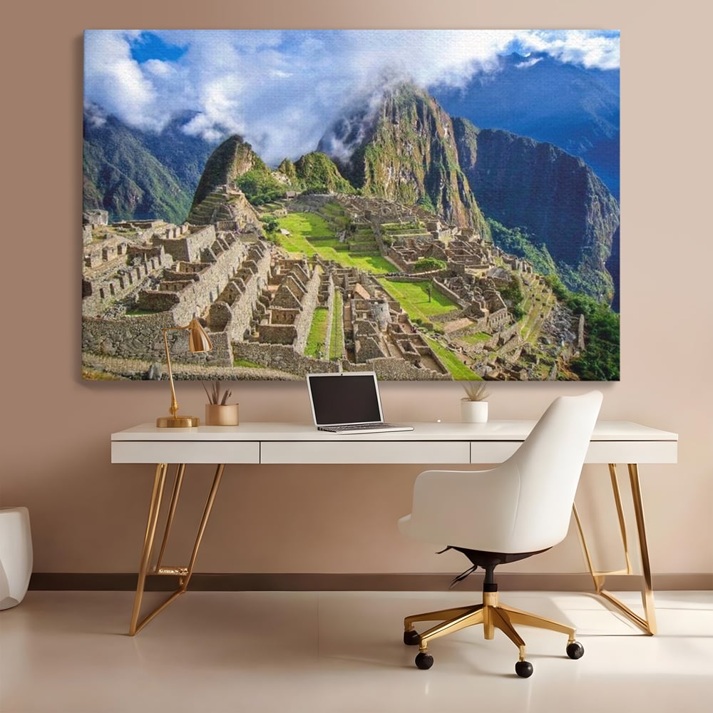 Tablou Canvas Premium, LuxCanva® O1048, Orasul Pierdut al Incasilor, Machu Picchu, Comoara, Anzi, Taram, Zei, Mosternire, Cetate, Nori, Soare, Mister, Peru, Munti, Ruina, Birou, Living, Dormitor