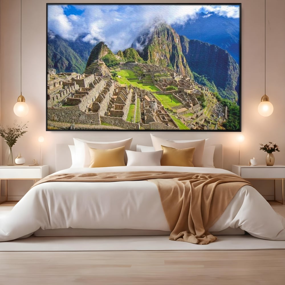 Tablou Canvas Premium, LuxCanva® O1048, Orasul Pierdut al Incasilor, Machu Picchu, Comoara, Anzi, Taram, Zei, Mosternire, Cetate, Nori, Soare, Mister, Peru, Munti, Ruina, Birou, Living, Dormitor