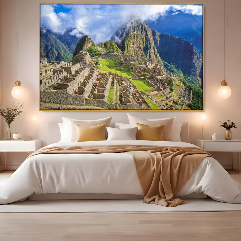 Tablou Canvas Premium, LuxCanva® O1048, Orasul Pierdut al Incasilor, Machu Picchu, Comoara, Anzi, Taram, Zei, Mosternire, Cetate, Nori, Soare, Mister, Peru, Munti, Ruina, Birou, Living, Dormitor