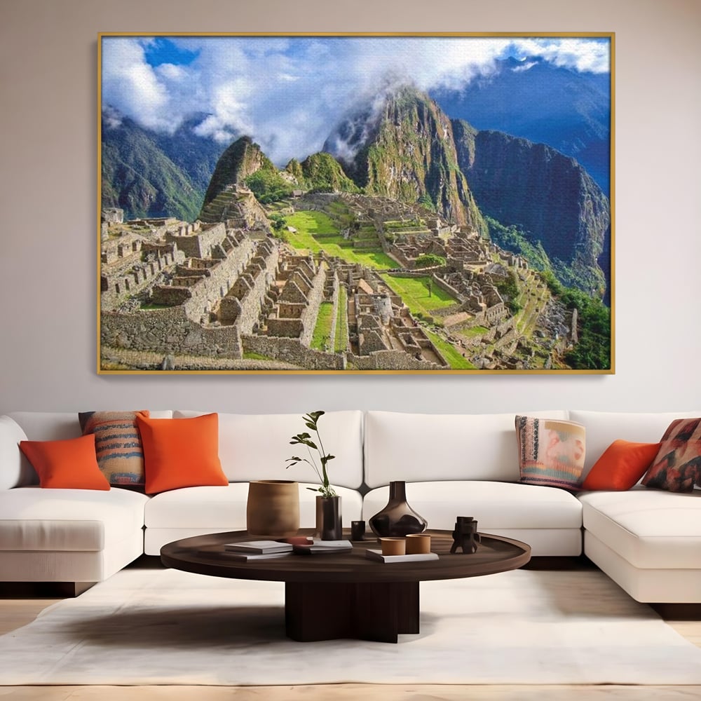 Tablou Canvas Premium, LuxCanva® O1048, Orasul Pierdut al Incasilor, Machu Picchu, Comoara, Anzi, Taram, Zei, Mosternire, Cetate, Nori, Soare, Mister, Peru, Munti, Ruina, Birou, Living, Dormitor