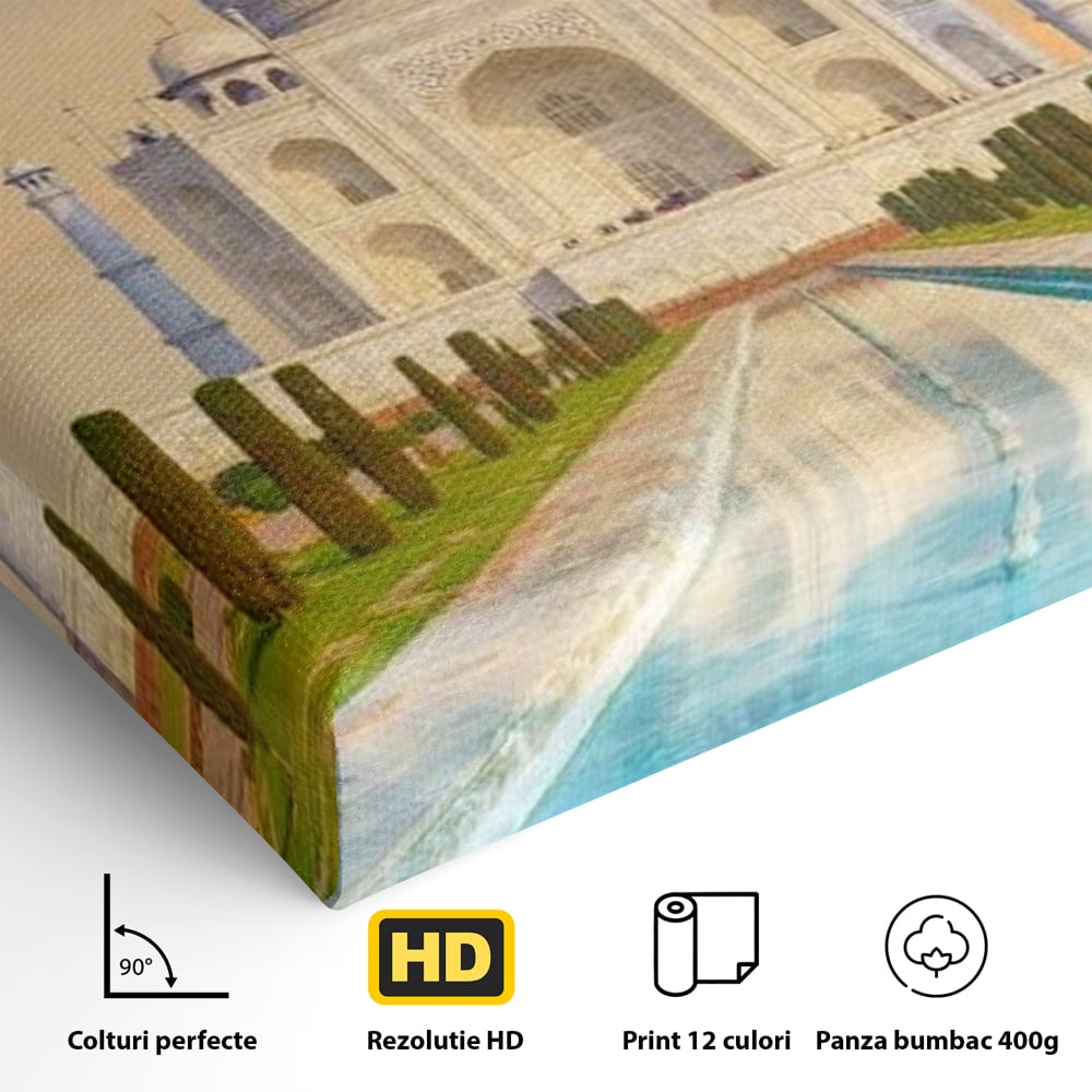 Tablou Canvas Premium, LuxCanva® O1049, Splendoarea Indiei, Taj Mahal, Eternitate, Marmura, Imparat, Palat, Arta, Patrimoniu, Cultural, Minune, Lume, Arhitectura, Univers, Birou, Living, Dormitor