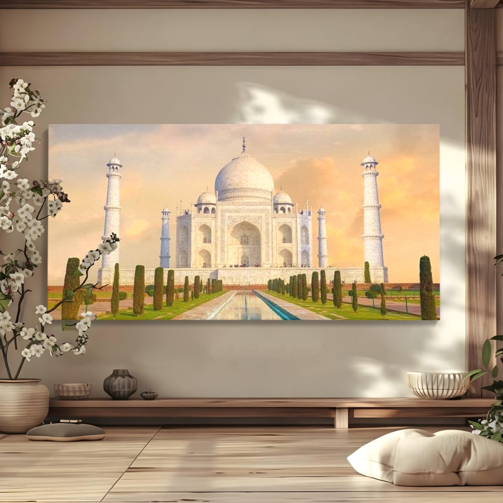 Tablou Canvas Premium, LuxCanva® O1049, Splendoarea Indiei, Taj Mahal, Eternitate, Marmura, Imparat, Palat, Arta, Patrimoniu, Cultural, Minune, Lume, Arhitectura, Univers, Birou, Living, Dormitor