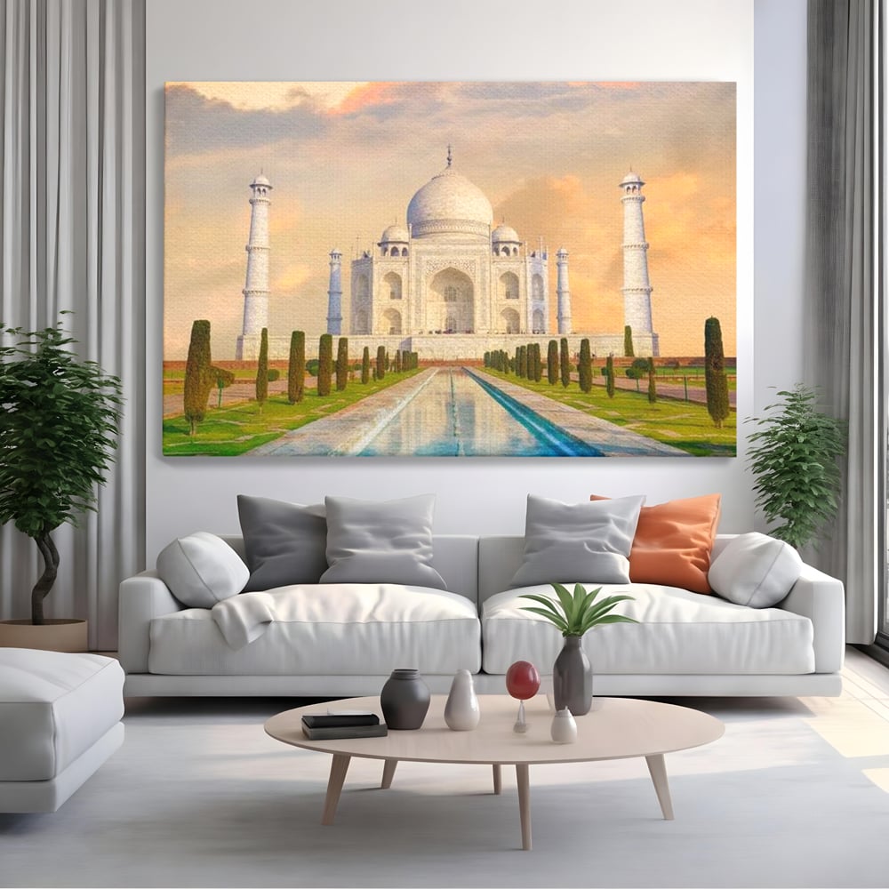 Tablou Canvas Premium, LuxCanva® O1049, Splendoarea Indiei, Taj Mahal, Eternitate, Marmura, Imparat, Palat, Arta, Patrimoniu, Cultural, Minune, Lume, Arhitectura, Univers, Birou, Living, Dormitor