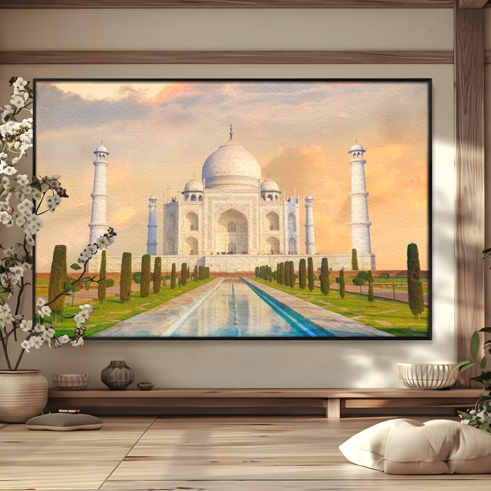 Tablou Canvas Premium, LuxCanva® O1049, Splendoarea Indiei, Taj Mahal, Eternitate, Marmura, Imparat, Palat, Arta, Patrimoniu, Cultural, Minune, Lume, Arhitectura, Univers, Birou, Living, Dormitor