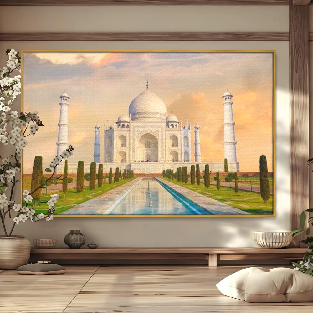Tablou Canvas Premium, LuxCanva® O1049, Splendoarea Indiei, Taj Mahal, Eternitate, Marmura, Imparat, Palat, Arta, Patrimoniu, Cultural, Minune, Lume, Arhitectura, Univers, Birou, Living, Dormitor
