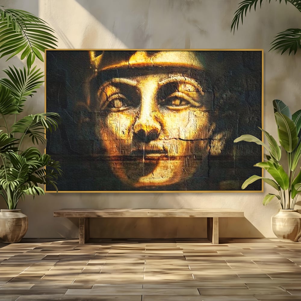 Leinwandbilder Premium, LuxCanva® O1051, Der ewige Tutanchamun, Pharao, Blick, Ägypten, Antike, Antike, Gesicht, Nil, Götter, Götter, Hieroglyphen, Geschichte, Mysterium, Mythologie, Königtum, Heilig, Symbolisch, Büro, Wohnen, Schlafzimmer
