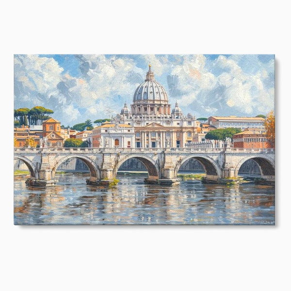 Tablou Canvas Premium, LuxCanva® O1054, Calea spre Vatican, Roma, Etern, Tibru, Bazilica, Pod, Cupola, Oras, Vatican, Sfantul Petru, Baroca, Italia, Monument, Istoric, Birou, Living, Dormitor