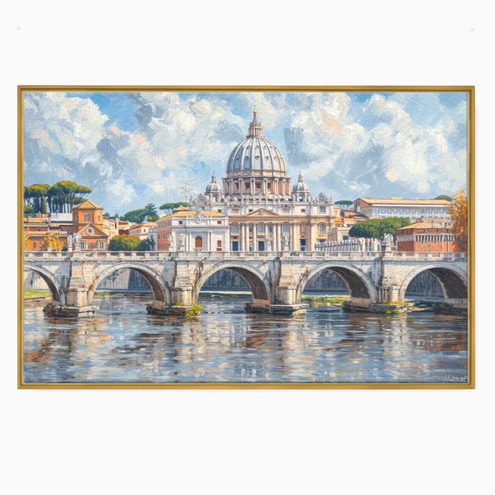 Tablou Canvas Premium, LuxCanva® O1054, Calea spre Vatican, Roma, Etern, Tibru, Bazilica, Pod, Cupola, Oras, Vatican, Sfantul Petru, Baroca, Italia, Monument, Istoric, Birou, Living, Dormitor