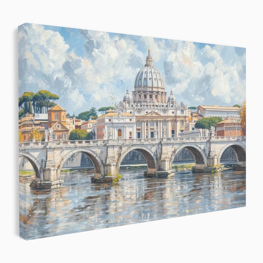 Tablou Canvas Premium, LuxCanva® O1054, Calea spre Vatican, Roma, Etern, Tibru, Bazilica, Pod, Cupola, Oras, Vatican, Sfantul Petru, Baroca, Italia, Monument, Istoric, Birou, Living, Dormitor