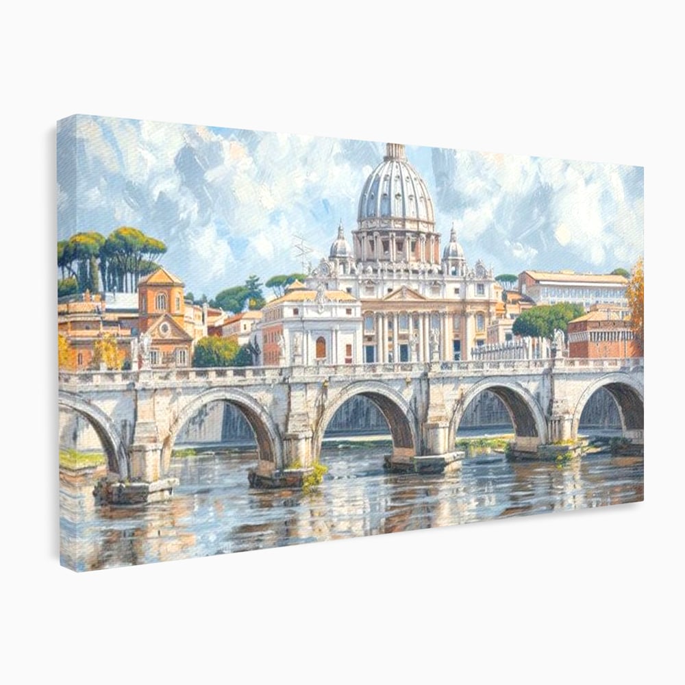 Tablou Canvas Premium, LuxCanva® O1054, Calea spre Vatican, Roma, Etern, Tibru, Bazilica, Pod, Cupola, Oras, Vatican, Sfantul Petru, Baroca, Italia, Monument, Istoric, Birou, Living, Dormitor