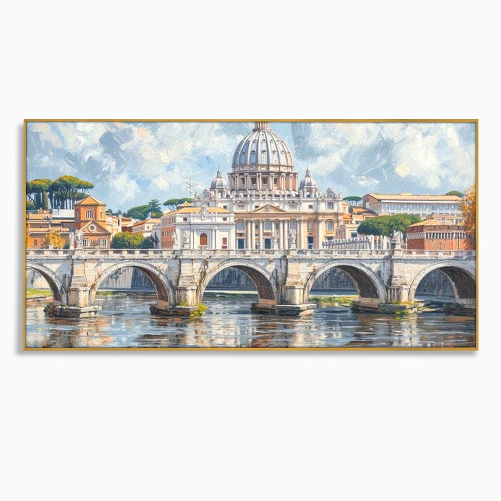 Tablou Canvas Premium, LuxCanva® O1054, Calea spre Vatican, Roma, Etern, Tibru, Bazilica, Pod, Cupola, Oras, Vatican, Sfantul Petru, Baroca, Italia, Monument, Istoric, Birou, Living, Dormitor