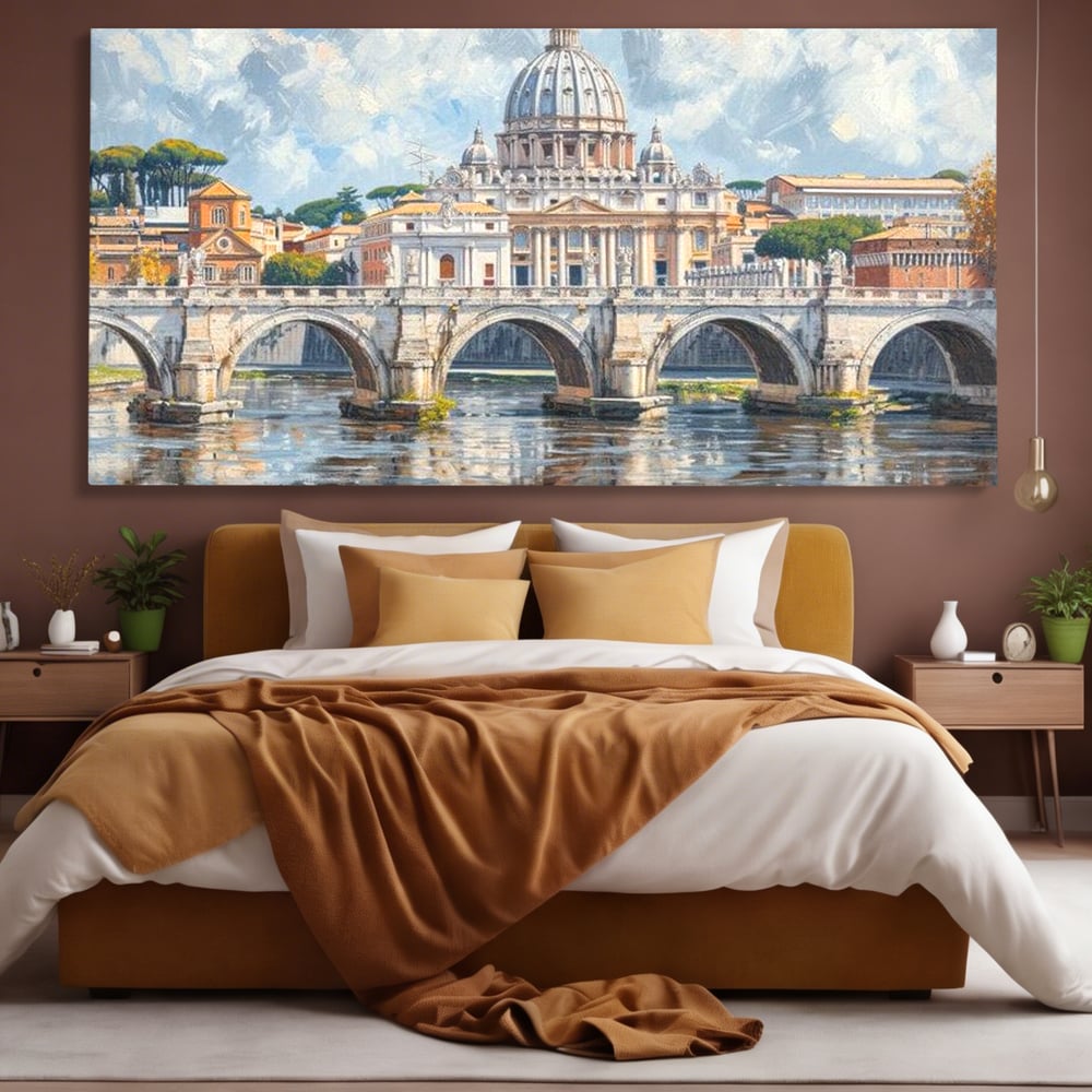 Tablou Canvas Premium, LuxCanva® O1054, Calea spre Vatican, Roma, Etern, Tibru, Bazilica, Pod, Cupola, Oras, Vatican, Sfantul Petru, Baroca, Italia, Monument, Istoric, Birou, Living, Dormitor