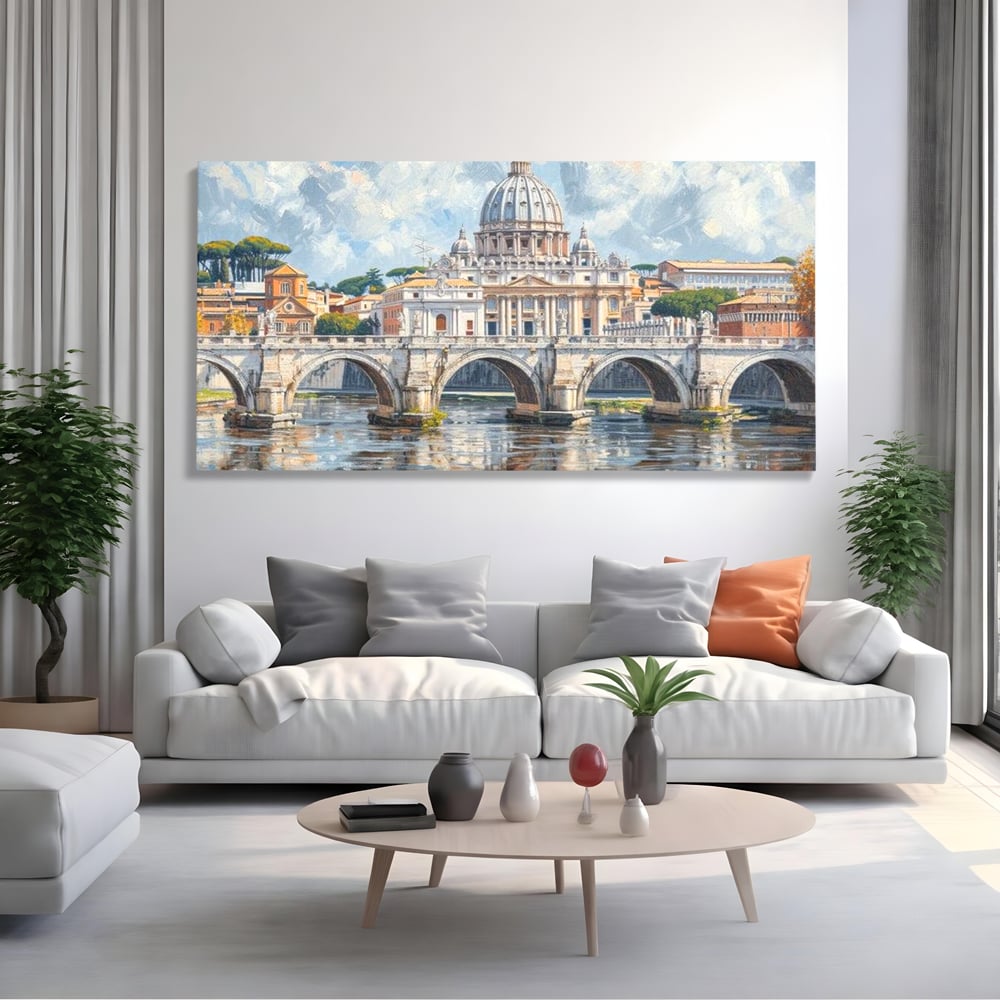 Tablou Canvas Premium, LuxCanva® O1054, Calea spre Vatican, Roma, Etern, Tibru, Bazilica, Pod, Cupola, Oras, Vatican, Sfantul Petru, Baroca, Italia, Monument, Istoric, Birou, Living, Dormitor
