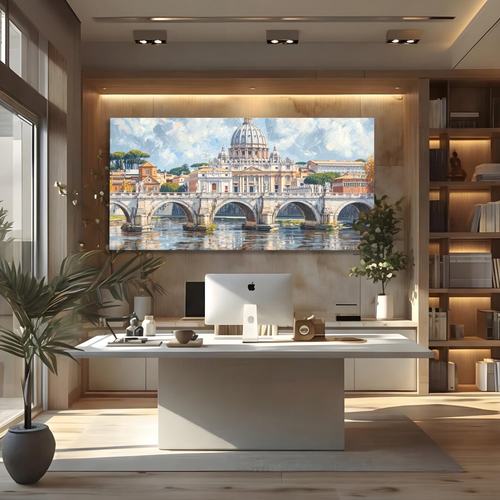 Tablou Canvas Premium, LuxCanva® O1054, Calea spre Vatican, Roma, Etern, Tibru, Bazilica, Pod, Cupola, Oras, Vatican, Sfantul Petru, Baroca, Italia, Monument, Istoric, Birou, Living, Dormitor