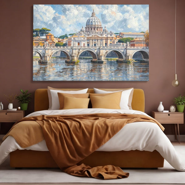 Tablou Canvas Premium, LuxCanva® O1054, Calea spre Vatican, Roma, Etern, Tibru, Bazilica, Pod, Cupola, Oras, Vatican, Sfantul Petru, Baroca, Italia, Monument, Istoric, Birou, Living, Dormitor