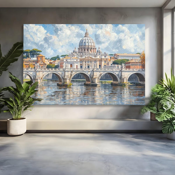 Tablou Canvas Premium, LuxCanva® O1054, Calea spre Vatican, Roma, Etern, Tibru, Bazilica, Pod, Cupola, Oras, Vatican, Sfantul Petru, Baroca, Italia, Monument, Istoric, Birou, Living, Dormitor