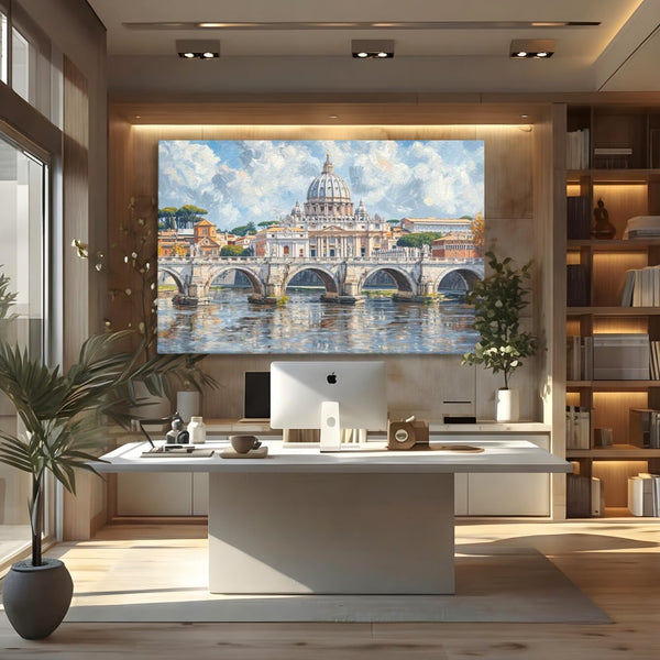 Tablou Canvas Premium, LuxCanva® O1054, Calea spre Vatican, Roma, Etern, Tibru, Bazilica, Pod, Cupola, Oras, Vatican, Sfantul Petru, Baroca, Italia, Monument, Istoric, Birou, Living, Dormitor