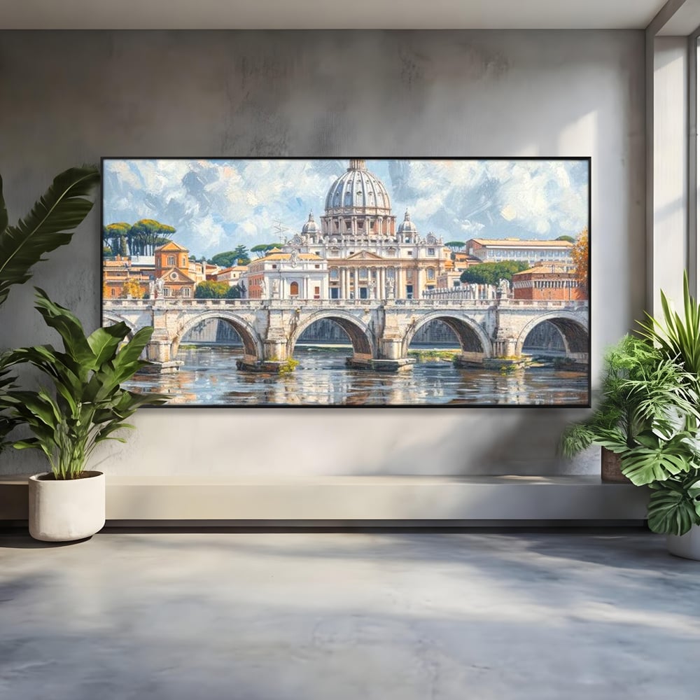 Tablou Canvas Premium, LuxCanva® O1054, Calea spre Vatican, Roma, Etern, Tibru, Bazilica, Pod, Cupola, Oras, Vatican, Sfantul Petru, Baroca, Italia, Monument, Istoric, Birou, Living, Dormitor