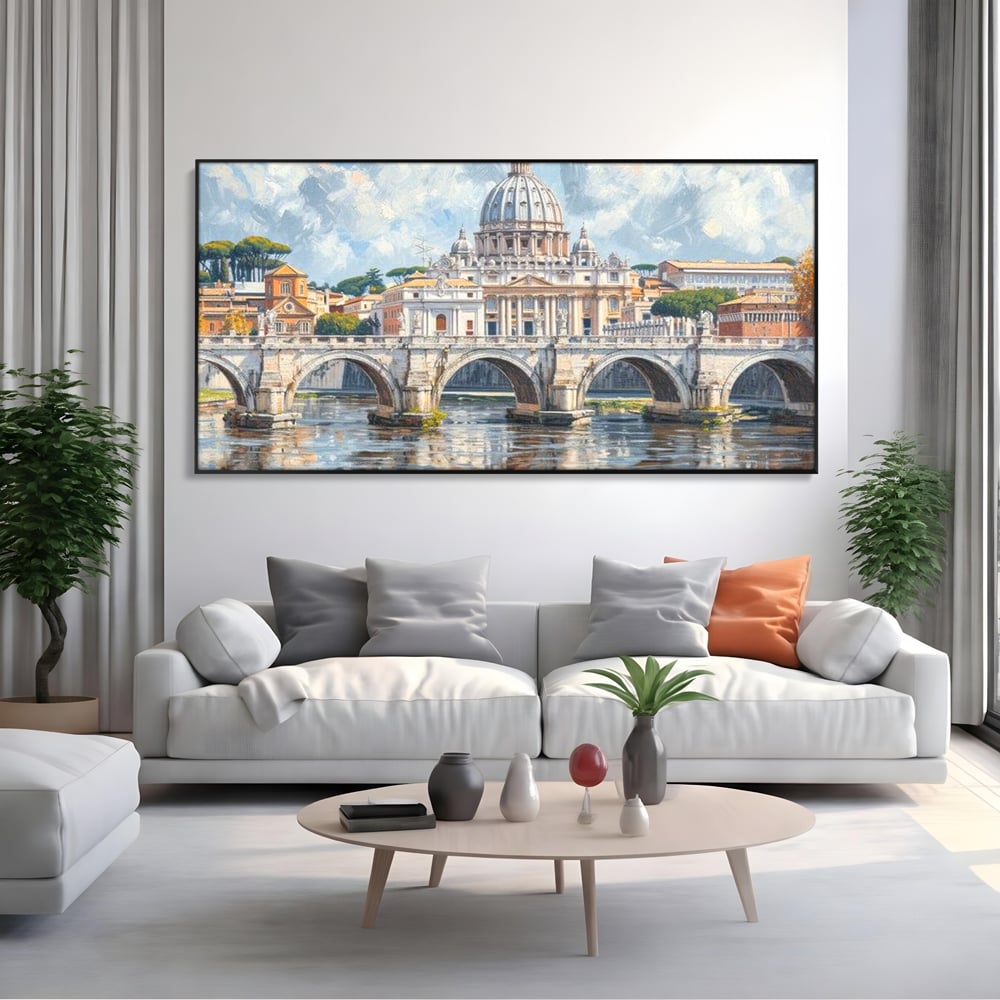 Tablou Canvas Premium, LuxCanva® O1054, Calea spre Vatican, Roma, Etern, Tibru, Bazilica, Pod, Cupola, Oras, Vatican, Sfantul Petru, Baroca, Italia, Monument, Istoric, Birou, Living, Dormitor
