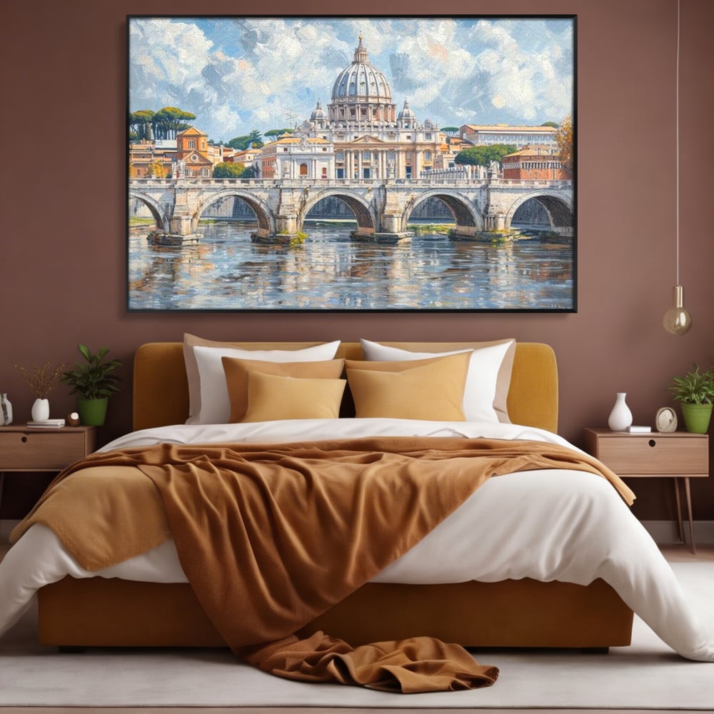 Tablou Canvas Premium, LuxCanva® O1054, Calea spre Vatican, Roma, Etern, Tibru, Bazilica, Pod, Cupola, Oras, Vatican, Sfantul Petru, Baroca, Italia, Monument, Istoric, Birou, Living, Dormitor