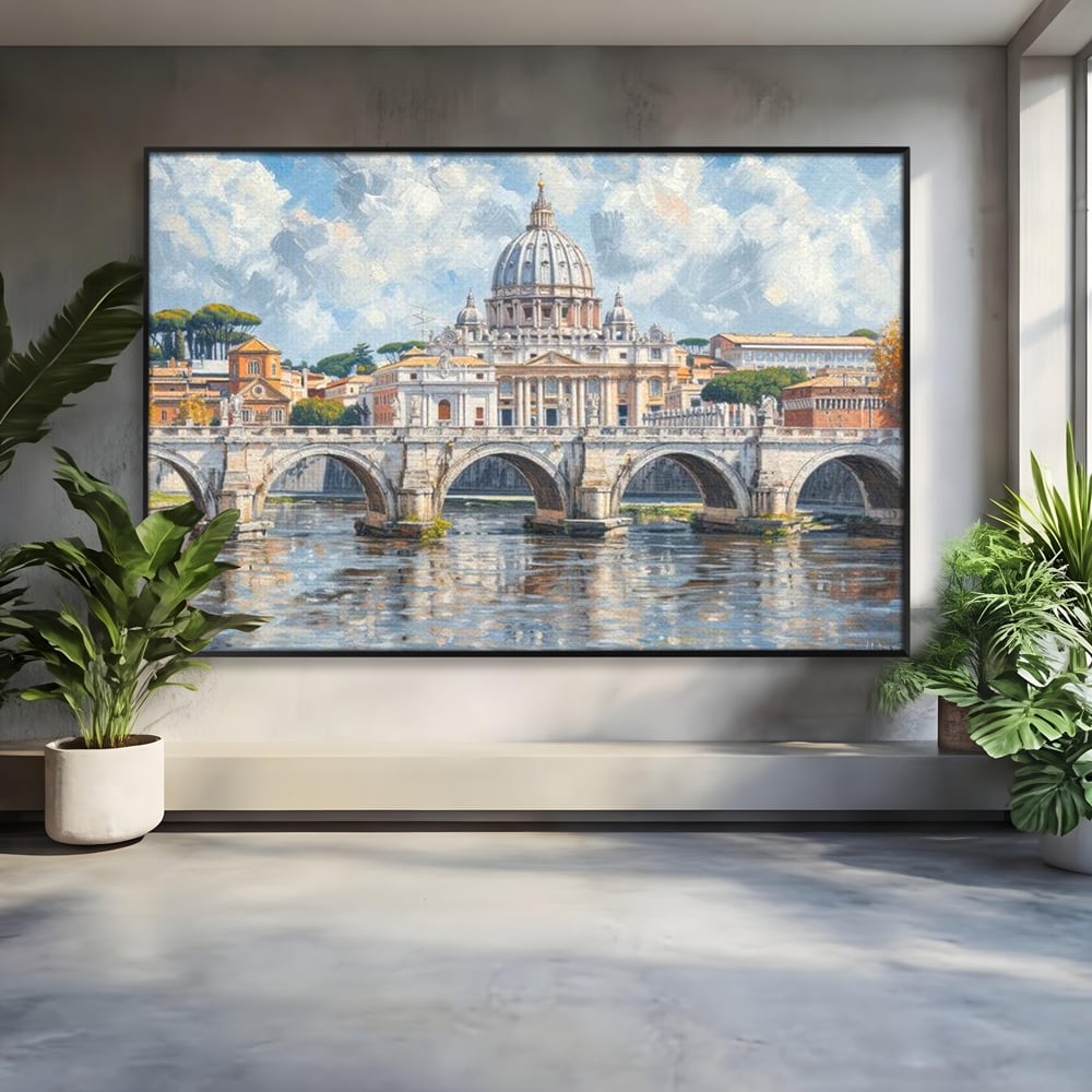 Tablou Canvas Premium, LuxCanva® O1054, Calea spre Vatican, Roma, Etern, Tibru, Bazilica, Pod, Cupola, Oras, Vatican, Sfantul Petru, Baroca, Italia, Monument, Istoric, Birou, Living, Dormitor