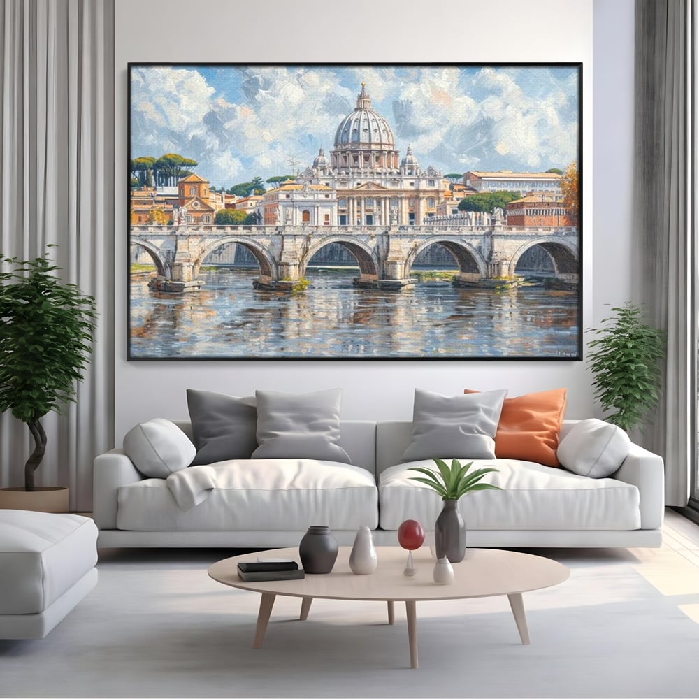 Tablou Canvas Premium, LuxCanva® O1054, Calea spre Vatican, Roma, Etern, Tibru, Bazilica, Pod, Cupola, Oras, Vatican, Sfantul Petru, Baroca, Italia, Monument, Istoric, Birou, Living, Dormitor