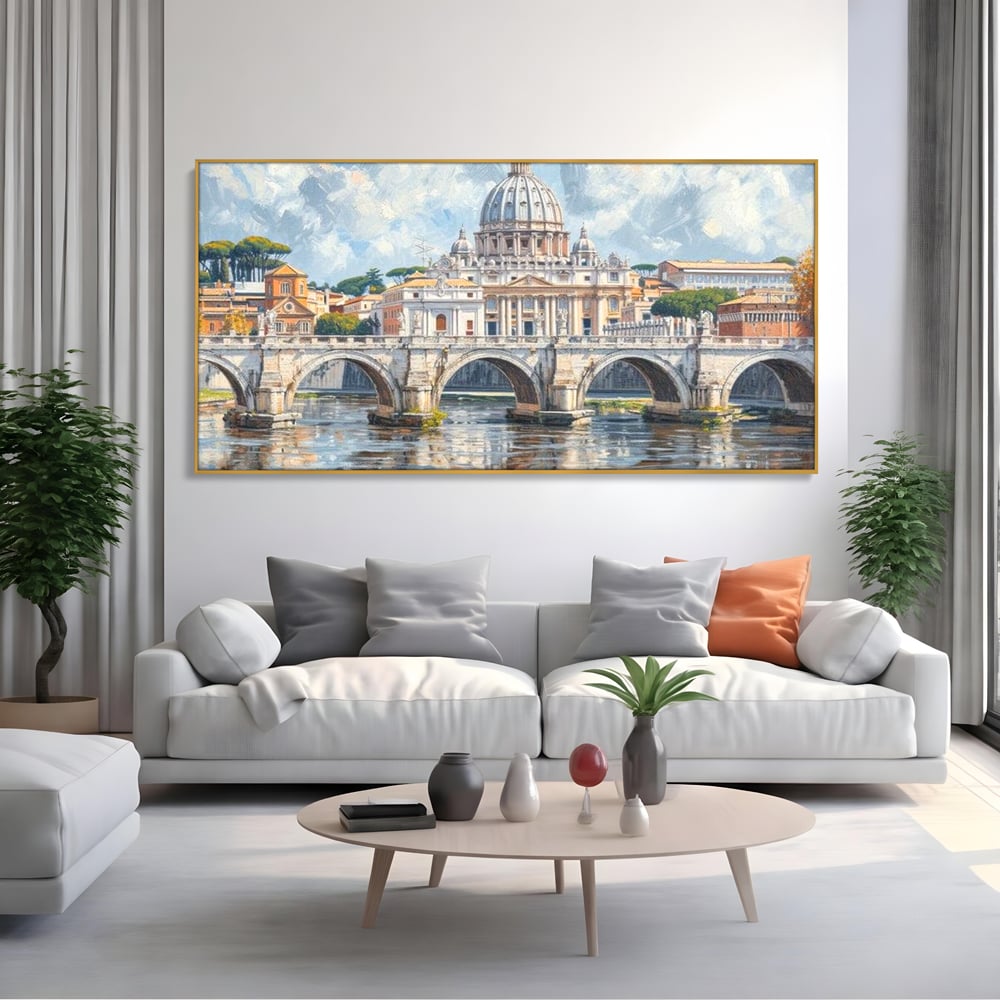 Tablou Canvas Premium, LuxCanva® O1054, Calea spre Vatican, Roma, Etern, Tibru, Bazilica, Pod, Cupola, Oras, Vatican, Sfantul Petru, Baroca, Italia, Monument, Istoric, Birou, Living, Dormitor