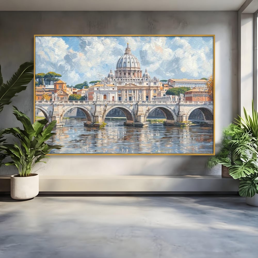 Tablou Canvas Premium, LuxCanva® O1054, Calea spre Vatican, Roma, Etern, Tibru, Bazilica, Pod, Cupola, Oras, Vatican, Sfantul Petru, Baroca, Italia, Monument, Istoric, Birou, Living, Dormitor