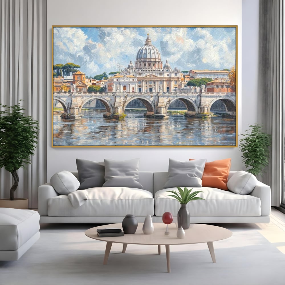 Tablou Canvas Premium, LuxCanva® O1054, Calea spre Vatican, Roma, Etern, Tibru, Bazilica, Pod, Cupola, Oras, Vatican, Sfantul Petru, Baroca, Italia, Monument, Istoric, Birou, Living, Dormitor