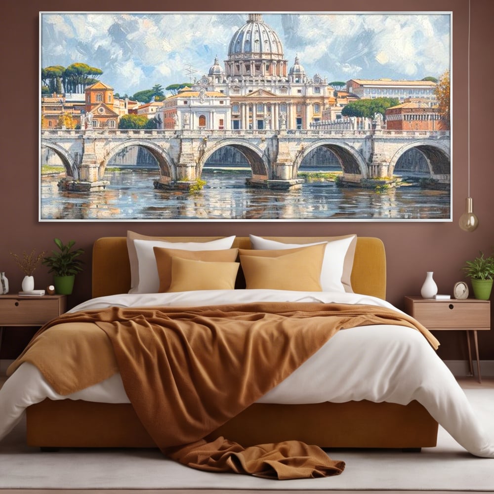 Tablou Canvas Premium, LuxCanva® O1054, Calea spre Vatican, Roma, Etern, Tibru, Bazilica, Pod, Cupola, Oras, Vatican, Sfantul Petru, Baroca, Italia, Monument, Istoric, Birou, Living, Dormitor