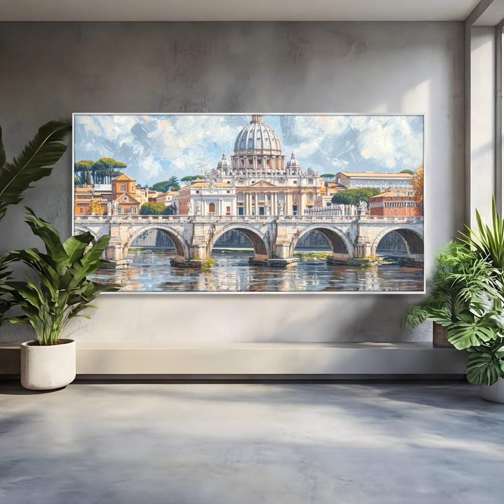 Tablou Canvas Premium, LuxCanva® O1054, Calea spre Vatican, Roma, Etern, Tibru, Bazilica, Pod, Cupola, Oras, Vatican, Sfantul Petru, Baroca, Italia, Monument, Istoric, Birou, Living, Dormitor