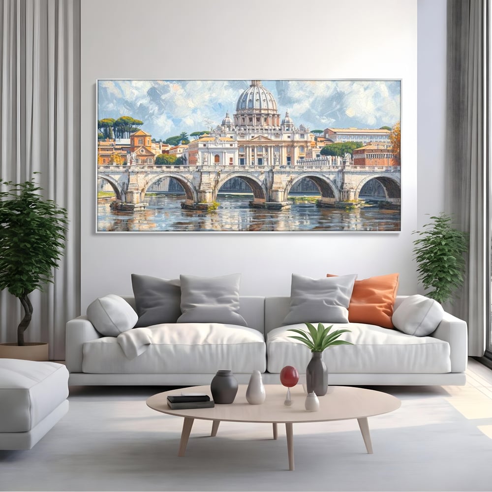 Tablou Canvas Premium, LuxCanva® O1054, Calea spre Vatican, Roma, Etern, Tibru, Bazilica, Pod, Cupola, Oras, Vatican, Sfantul Petru, Baroca, Italia, Monument, Istoric, Birou, Living, Dormitor