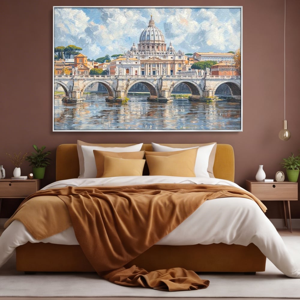Tablou Canvas Premium, LuxCanva® O1054, Calea spre Vatican, Roma, Etern, Tibru, Bazilica, Pod, Cupola, Oras, Vatican, Sfantul Petru, Baroca, Italia, Monument, Istoric, Birou, Living, Dormitor
